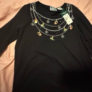 Vintage Christmas shirt nwt Black Shirt with Festive Embroidery